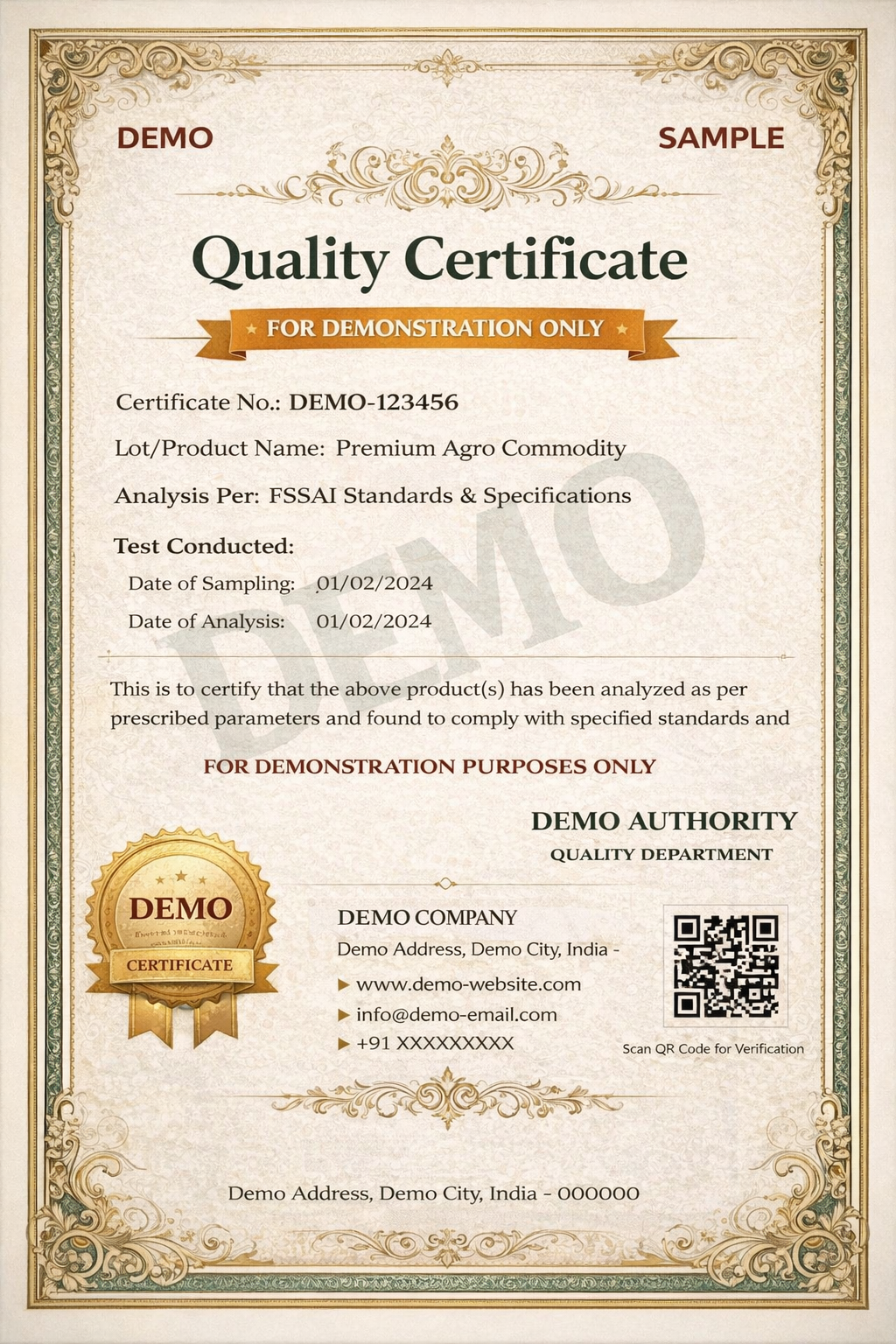 Quality Certificate